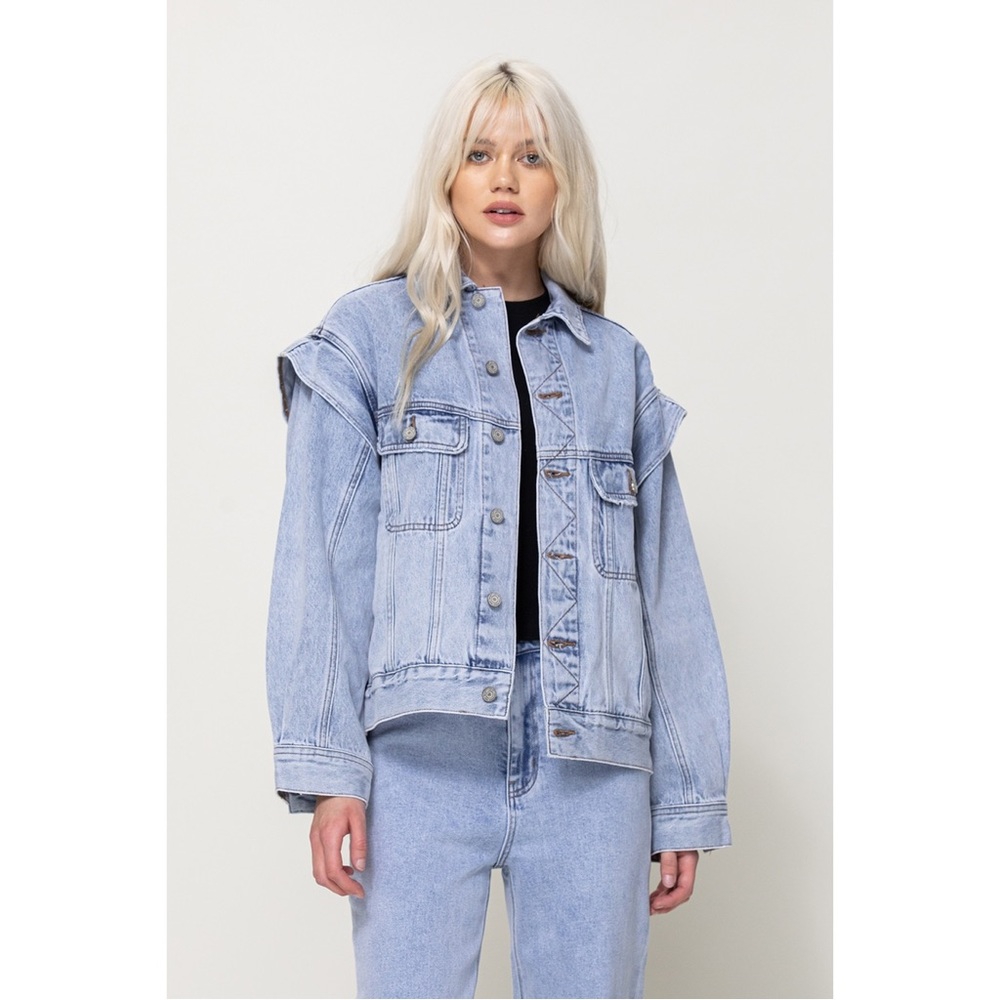 Vervet By Flying Monkey Boyfriend Denim Jacket With Shoulder Detail